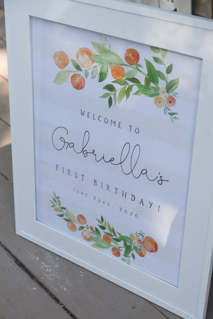 Welcome sign to Gabriella's First Birthday Party